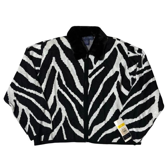 Maggie McNaughton Jackets & Blazers - NWT Maggie McNaughton Zebra Print Full Zip Cardigan Sweater Jacket Faux Fur 2X‎